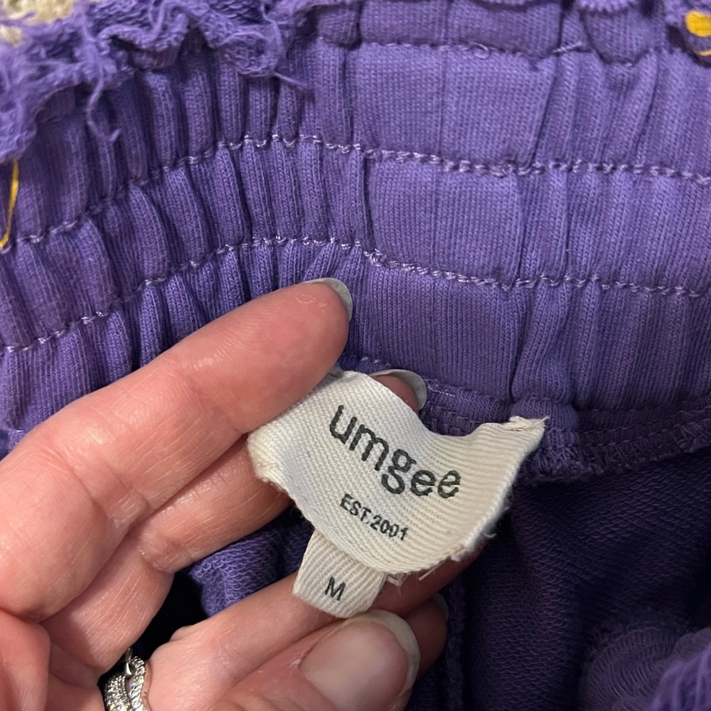 🏈Umgee Purple and Gold Wide Leg Terry Waistband Pants/Cropped Football Game Day - Picture 4 of 11